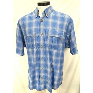 Duluth Trading Co. Men's Large Shirt Short Sleeve Button-Down Blue Plaid Nylon